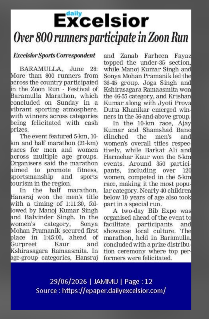 Daily Excelsior Newspaper Clipping - Over 800 runners participate in Zoon Run